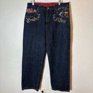 Crown Holder Embroidered Dark Wash Jeans Size 38 Crest & Royal‎ Embellishments